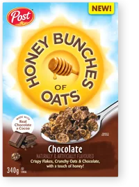 Post Honey Bunches of Oats Chocolate cereal box