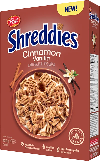 Box of Shreddies Cinnamon Vanilla cereal