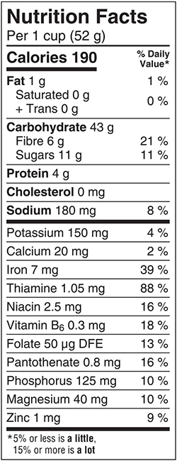 Shreddies Cinnamon Vanilla Nutrition Facts Sheet