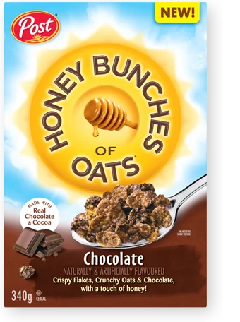 Post Honey Bunches of Oats Chocolate cereal box